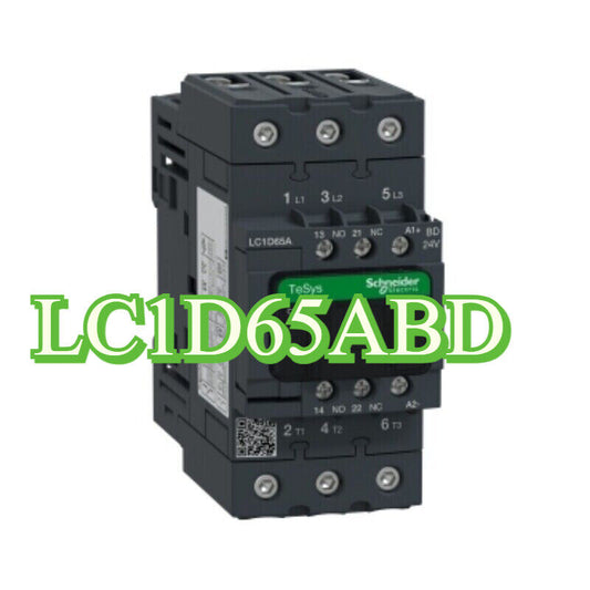Schneider Electric TeSys D LC1D65ABD 3-pole contactor, 65A, 24VDC coil, for motor control applications.