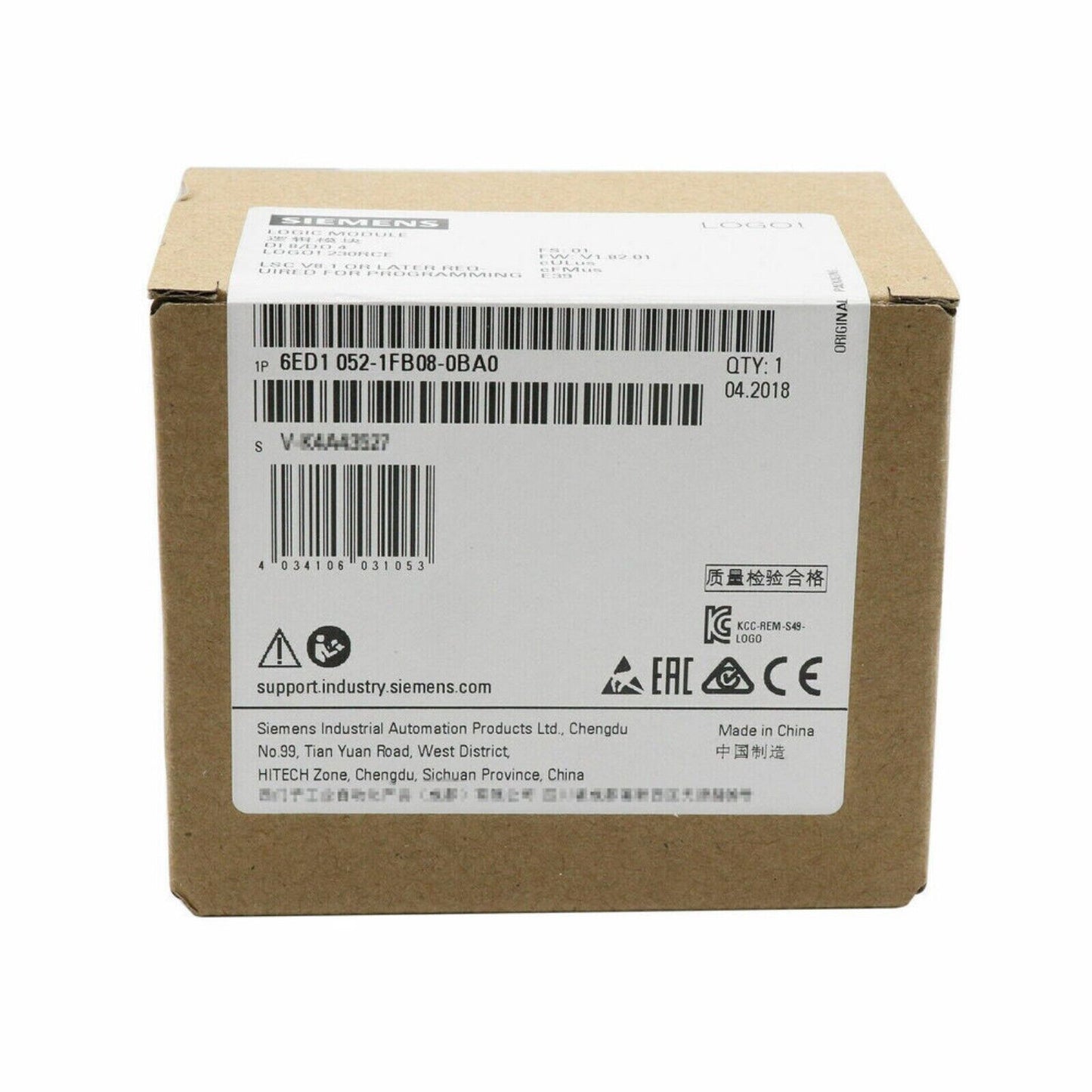 Siemens LOGO! 6ED1 052-1FB08-0BA0 logic module packaging, industrial automation part