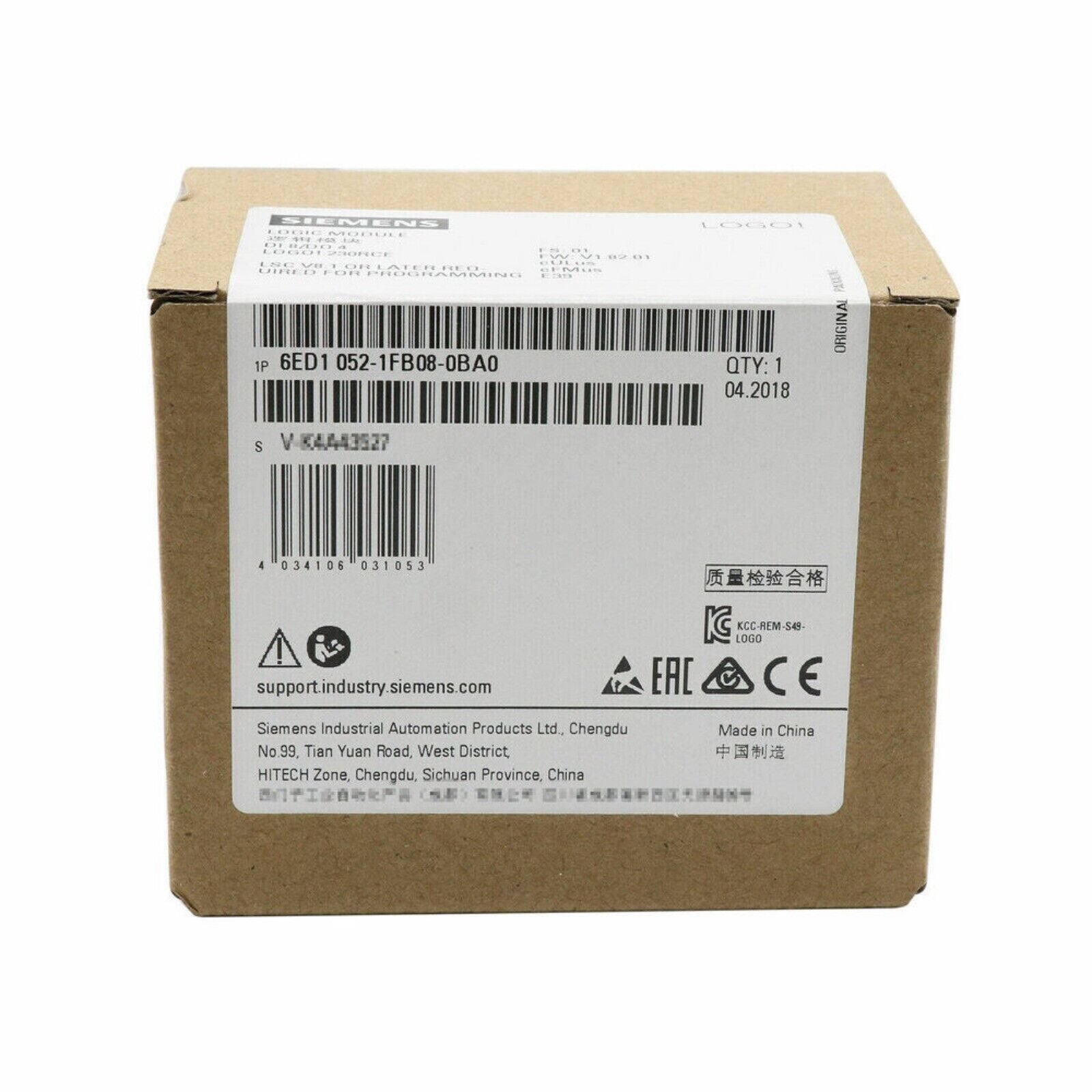 Siemens LOGO! 6ED1 052-1FB08-0BA0 logic module packaging, industrial automation part