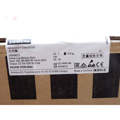 Siemens SINAMICS Active Line Module 6SL3130-7TE25-5AA3, Frequency Converter, Industrial Automation Part