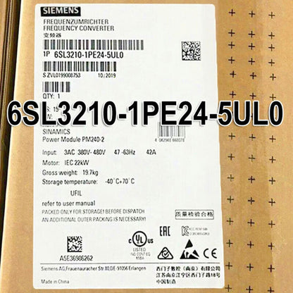 Siemens SINAMICS G120 6SL3210-1PE24-5UL0 Power Module label, industrial automation equipment part, 380-480V input voltage.