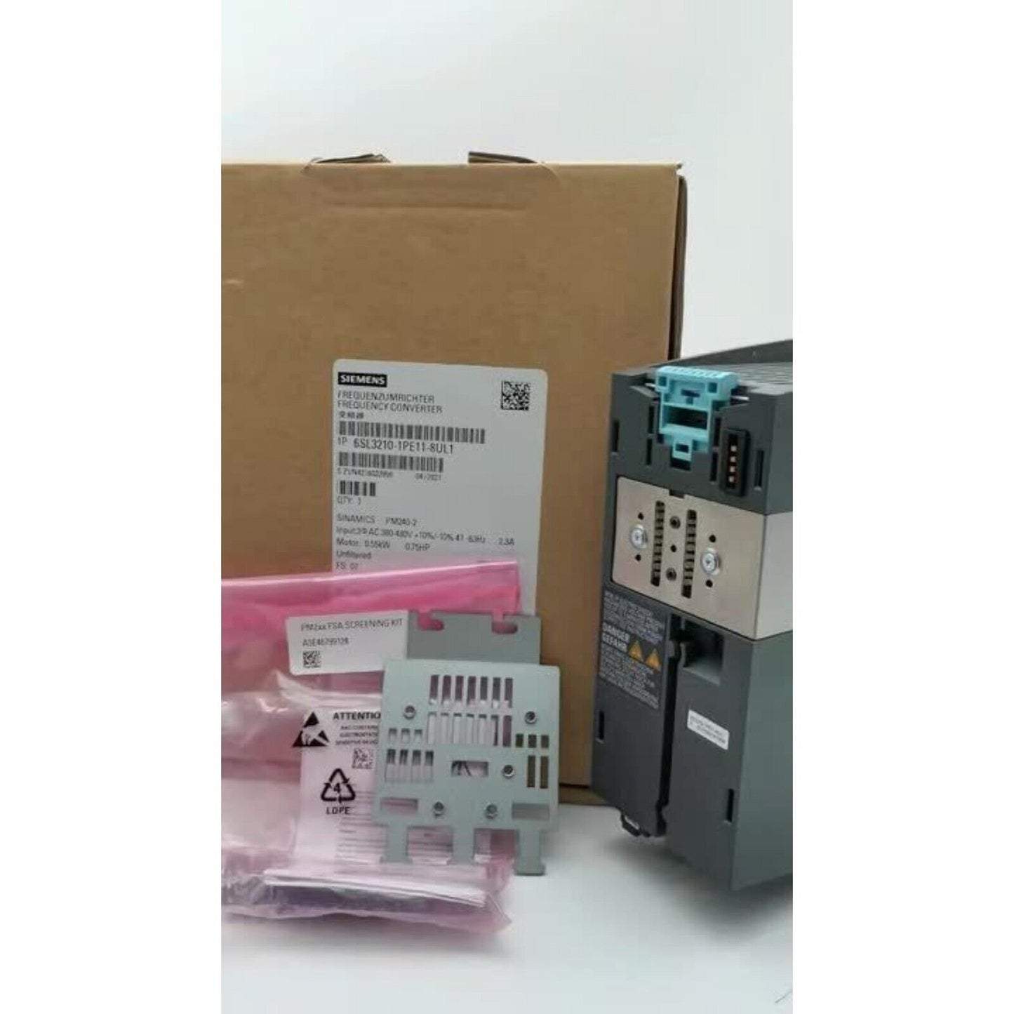 Siemens SINAMICS PM240-2 frequency converter, 6SL3210-1PE11-8UL1, industrial automation part in packaging.