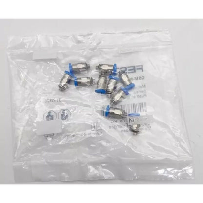 Festo QSM-M3-3 push-in fitting, pneumatic component in a clear bag. Industrial automation part.