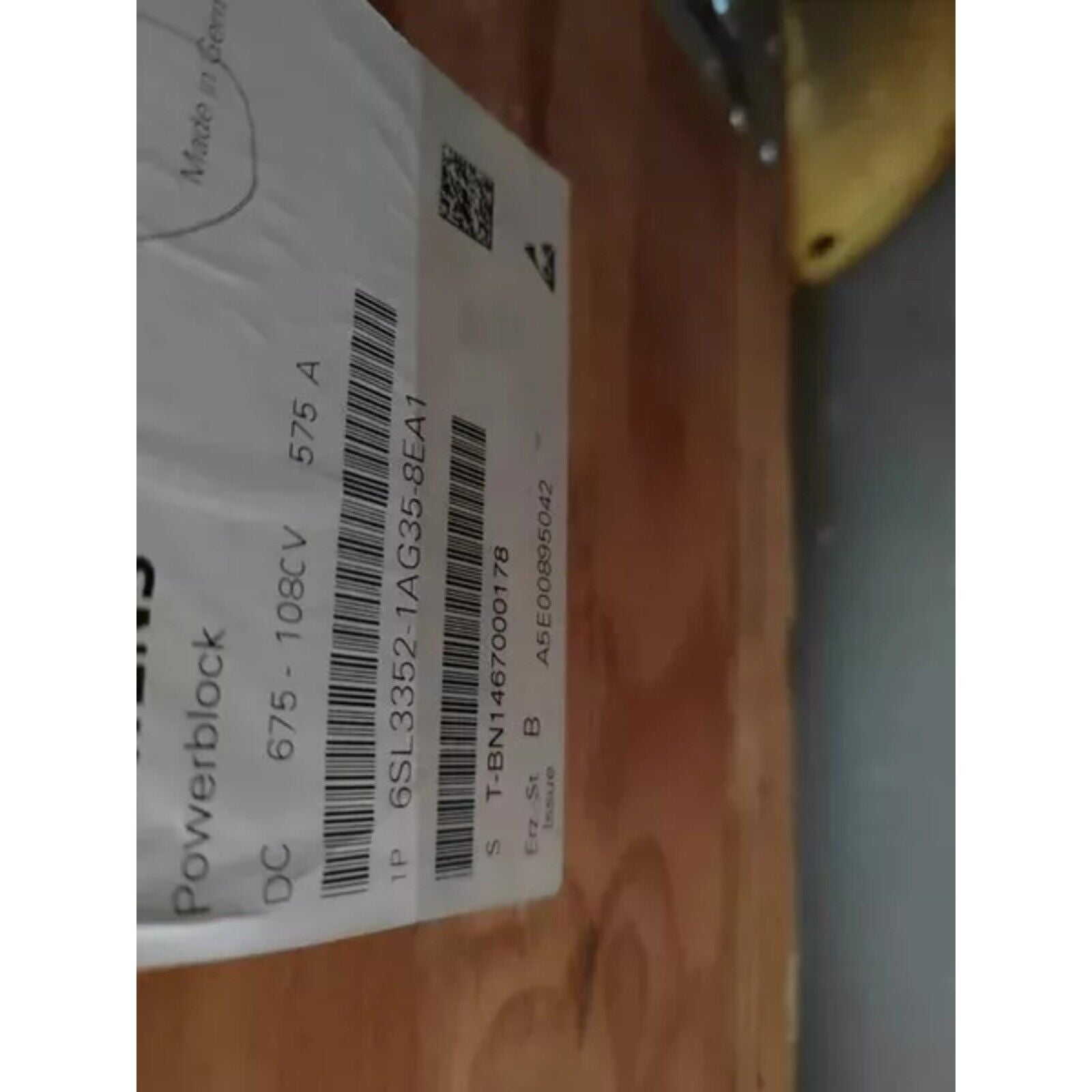 Siemens 6SL3352-1AG35-8EA1 Power Block label, industrial automation part with specifications. Siemens PLC replacement part.