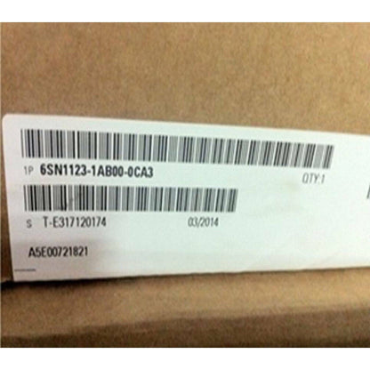 Siemens SIMODRIVE 611 Power Module label, part number 6SN1123-1AB00-0CA3, with barcode and date 03/2014.