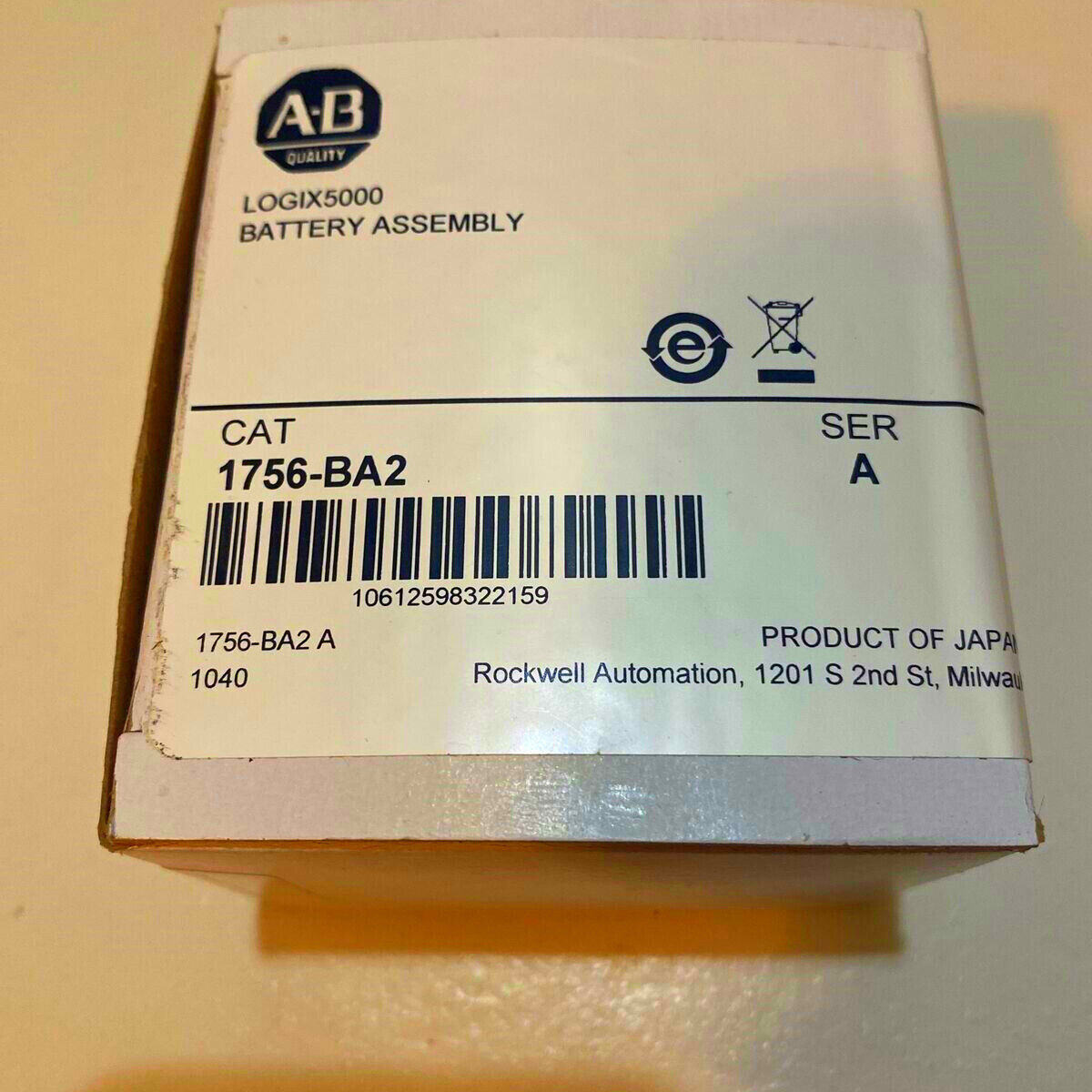 Allen-Bradley 1756-BA2 battery assembly, Logix5000 series, ControlLogix, product details, factory sealed.