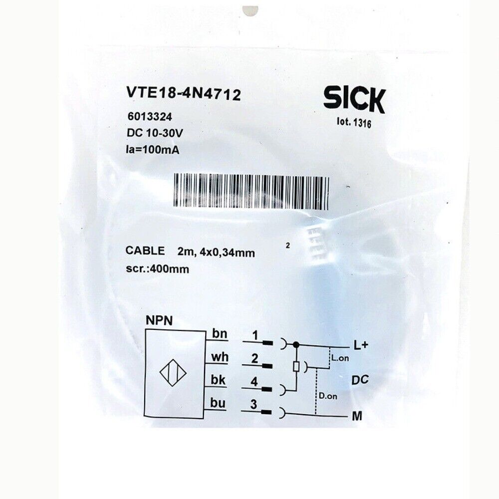 SICK VTE18-4N4712 Photoelectric Sensor, 6013324, DC 10-30V, with wiring diagram, industrial automation component
