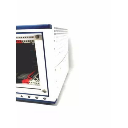 PXIe-1071 PXI Chassis, front view, white and blue, industrial automation equipment