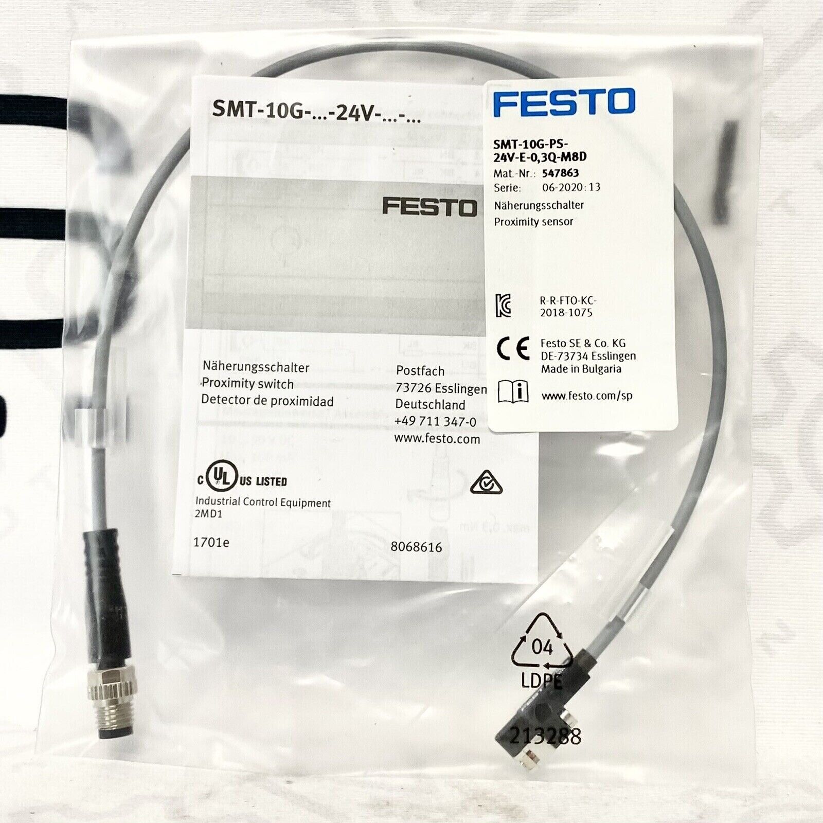 Festo SMT-10G-PS-24V-E-0,3Q-M8D Proximity Sensor, Industrial Automation Part