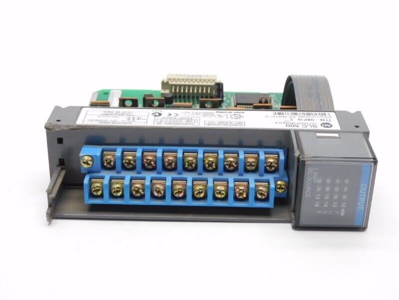 1746-OBP16 SLC 500 output module: 16 DC sourcing outputs, fuse protection, Allen-Bradley industrial automation part.