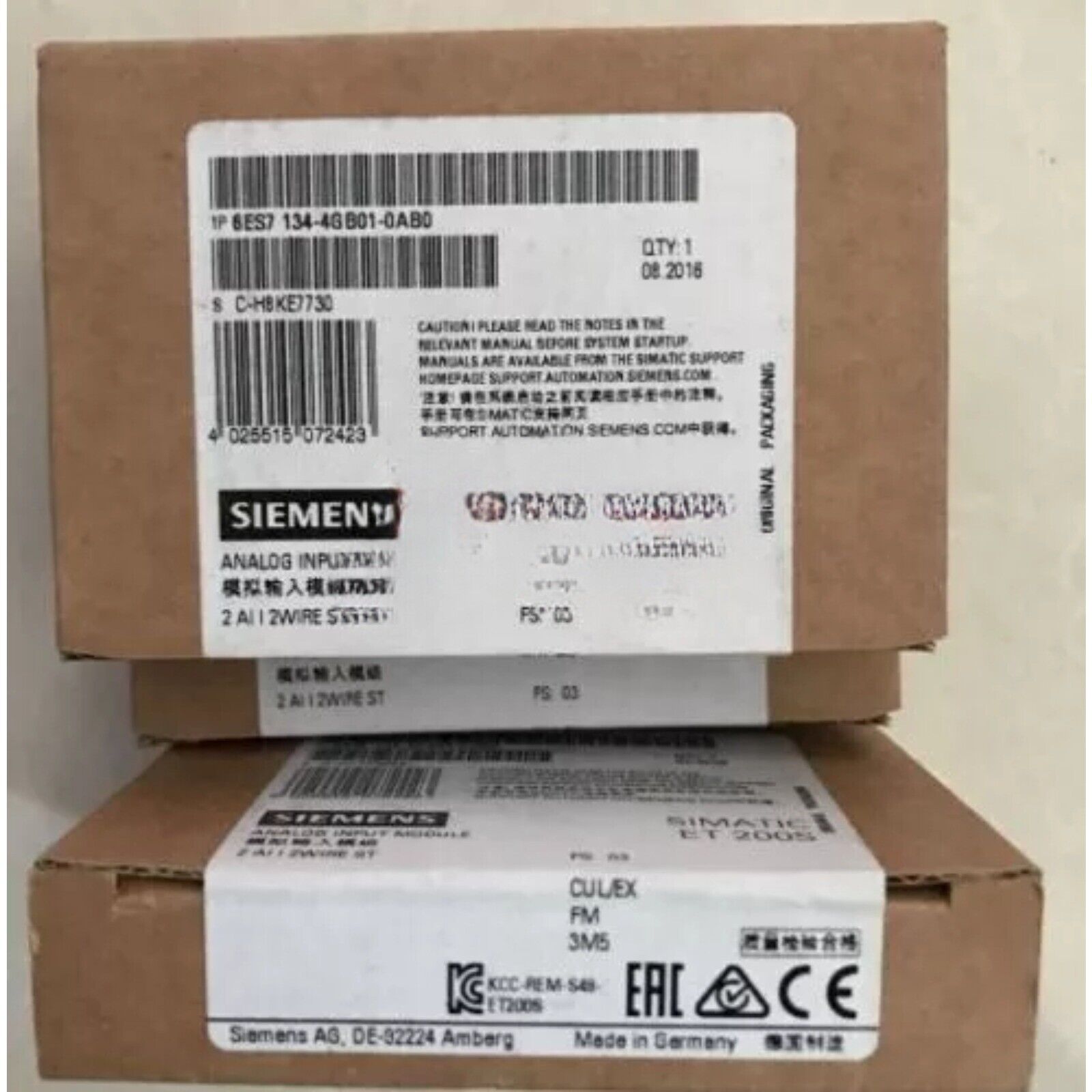 Siemens SIMATIC ET 200S Analog Input Module Packaging, Model 6ES7134-4GB01-0AB0
