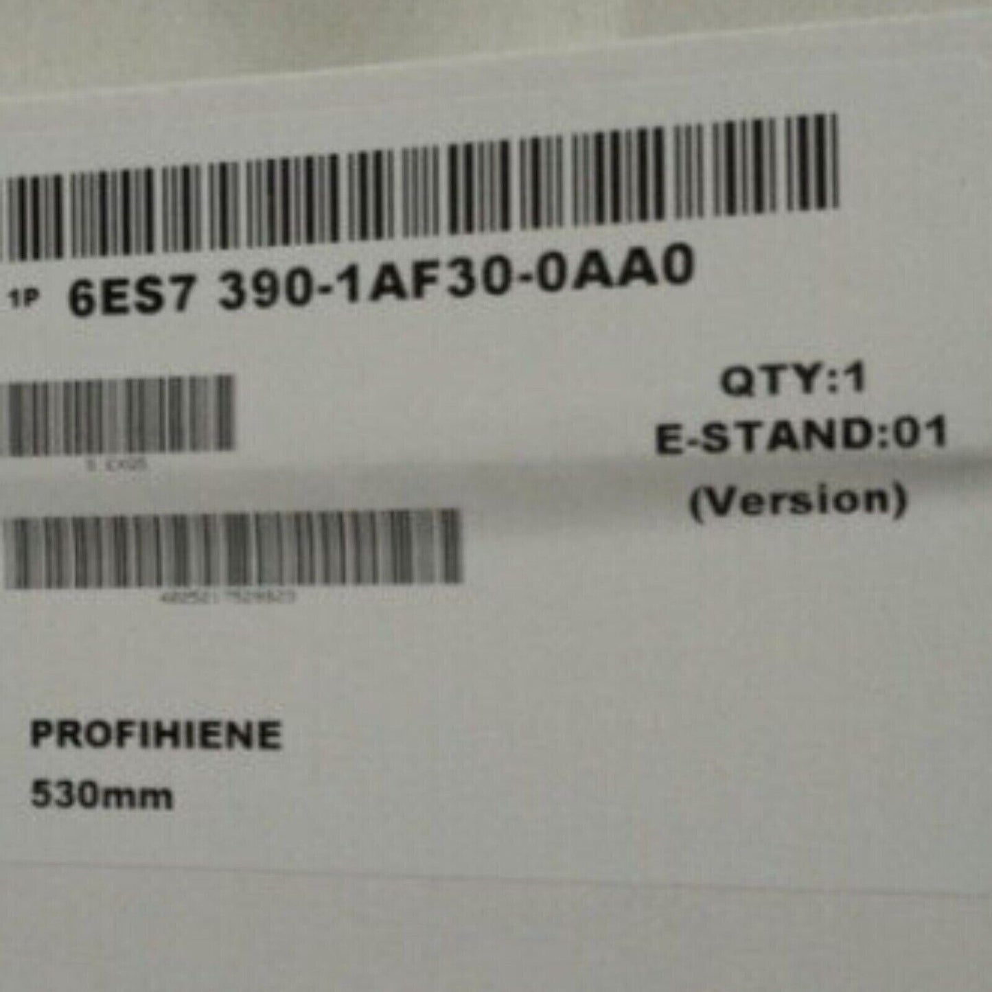 Siemens SIMATIC S7-300 Mounting Rail with product code 6ES7 390-1AF30-0AA0, showing quantity and version details.