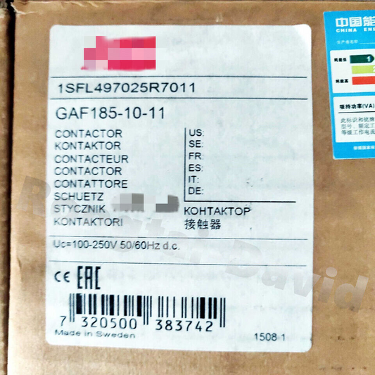 ABB GAF185-10-11 DC Contactor box label with specifications, Made in Sweden