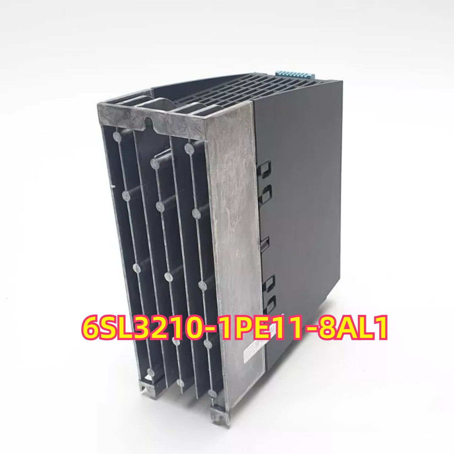 Siemens SINAMICS G120C frequency inverter 6SL3210-1PE11-8AL1, industrial component, gray and metallic, cooling fins.