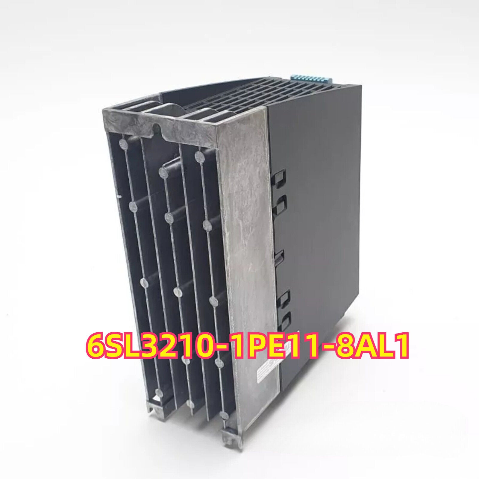 Siemens SINAMICS G120C frequency inverter 6SL3210-1PE11-8AL1, industrial component, gray and metallic, cooling fins.