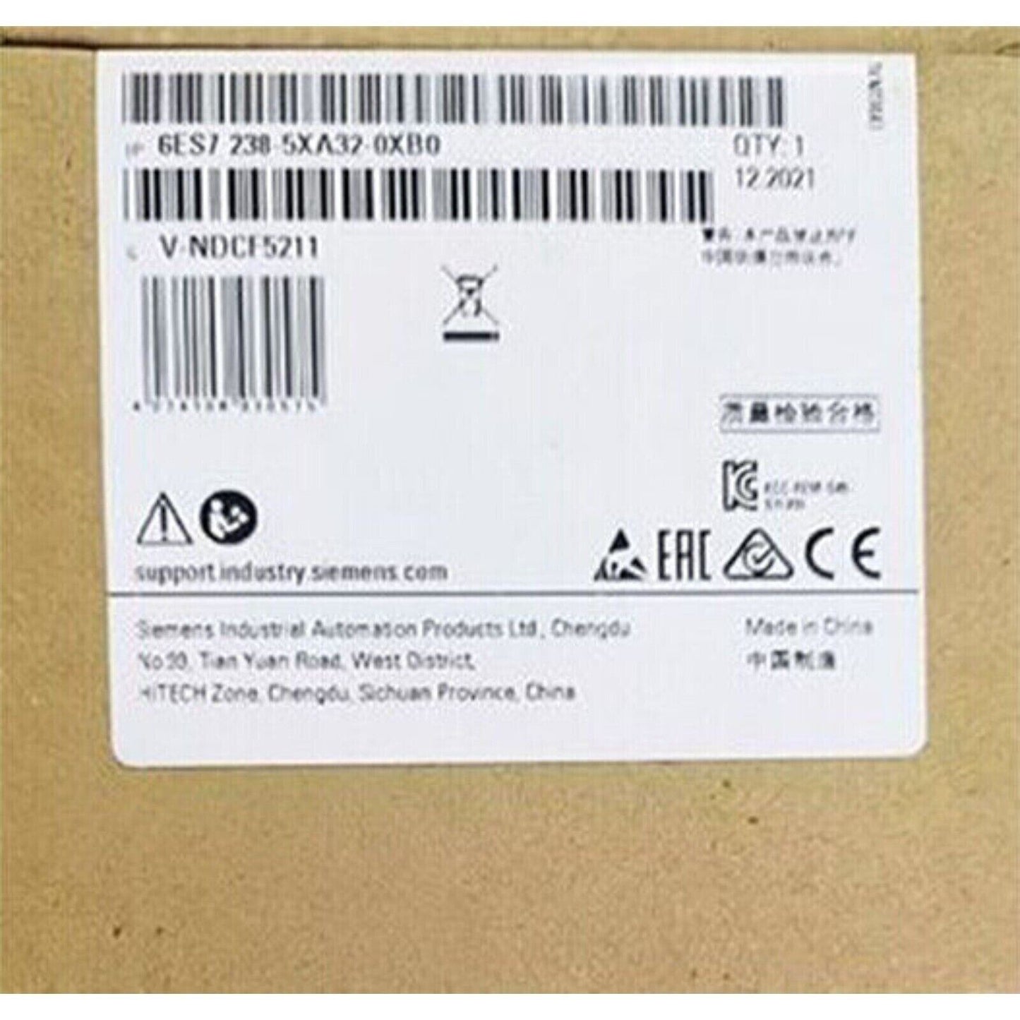 Siemens 6ES7 238-5XA32-0XB0 product label, S7-1200 PLC module