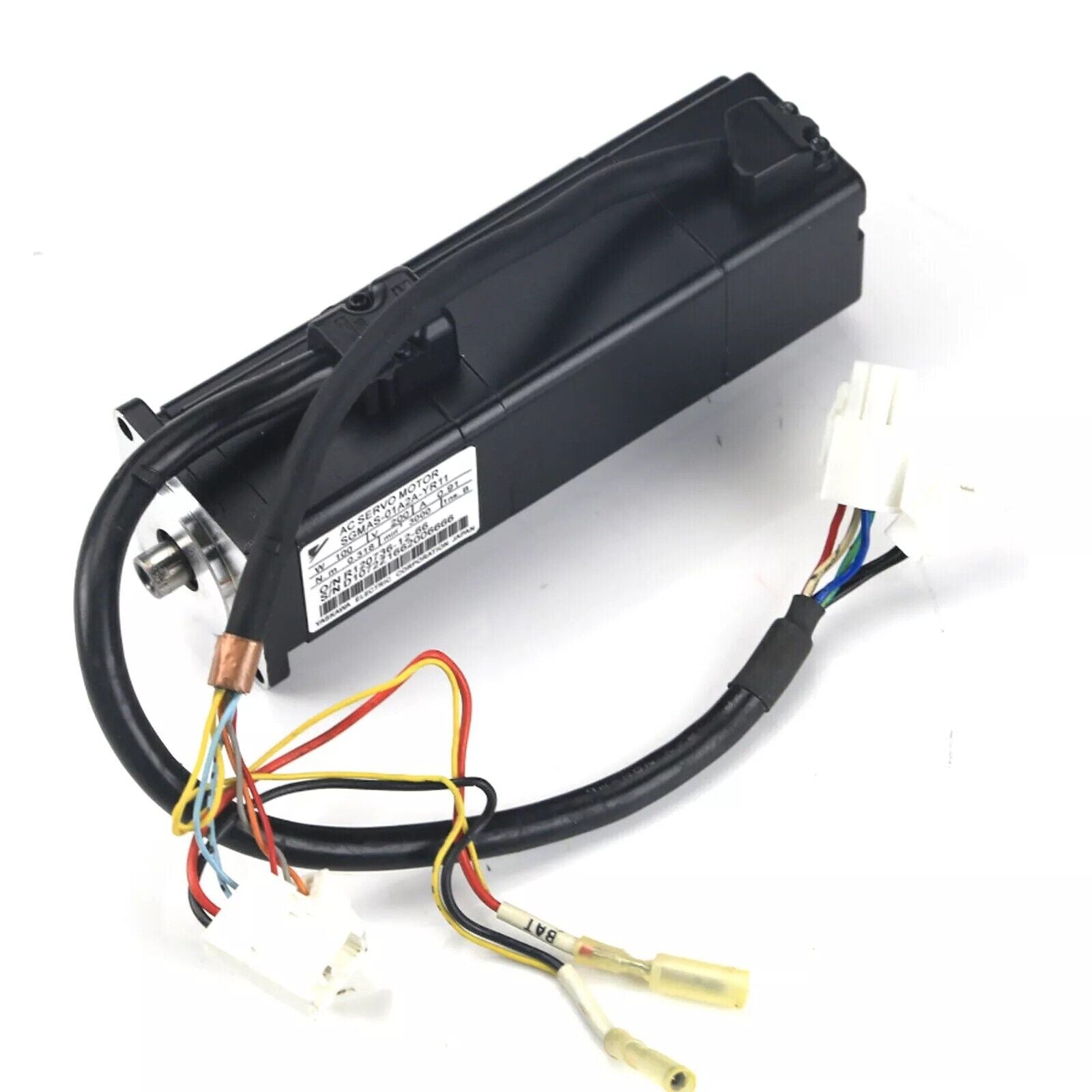 YASKAWA SGMAS-01A2A-YR11 AC Servo Motor with Wiring and Connectors, 100W Sigma III