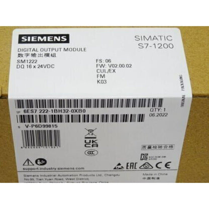 SIMATIC S7-1200 digital output module 6ES7222-1BH32-0XB0 packaging. 24VDC output for industrial automation systems.
