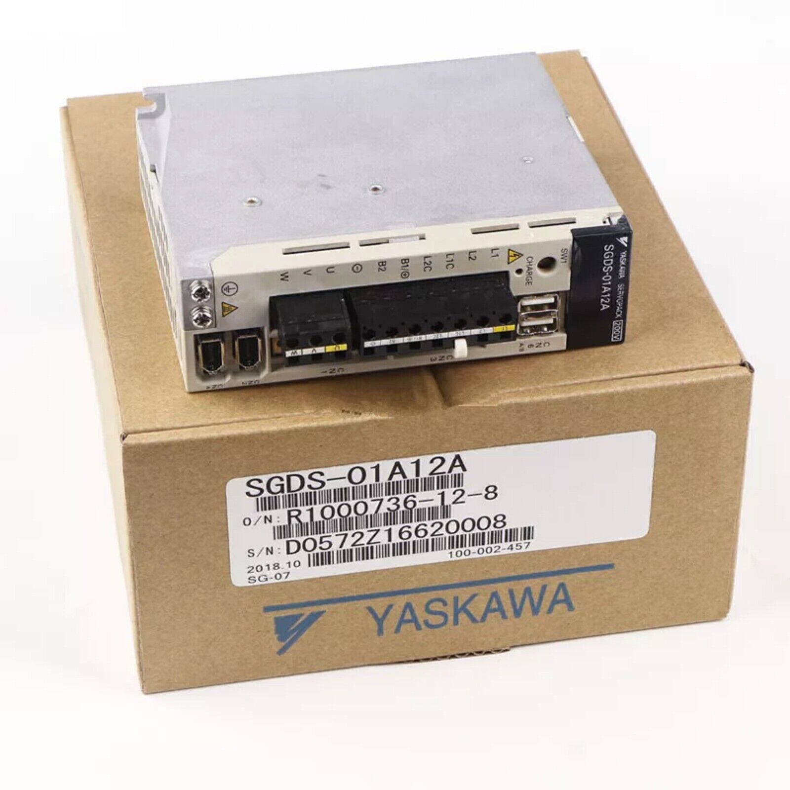 YASKAWA SGDS-01A12A servo driver on its original box, industrial automation part.