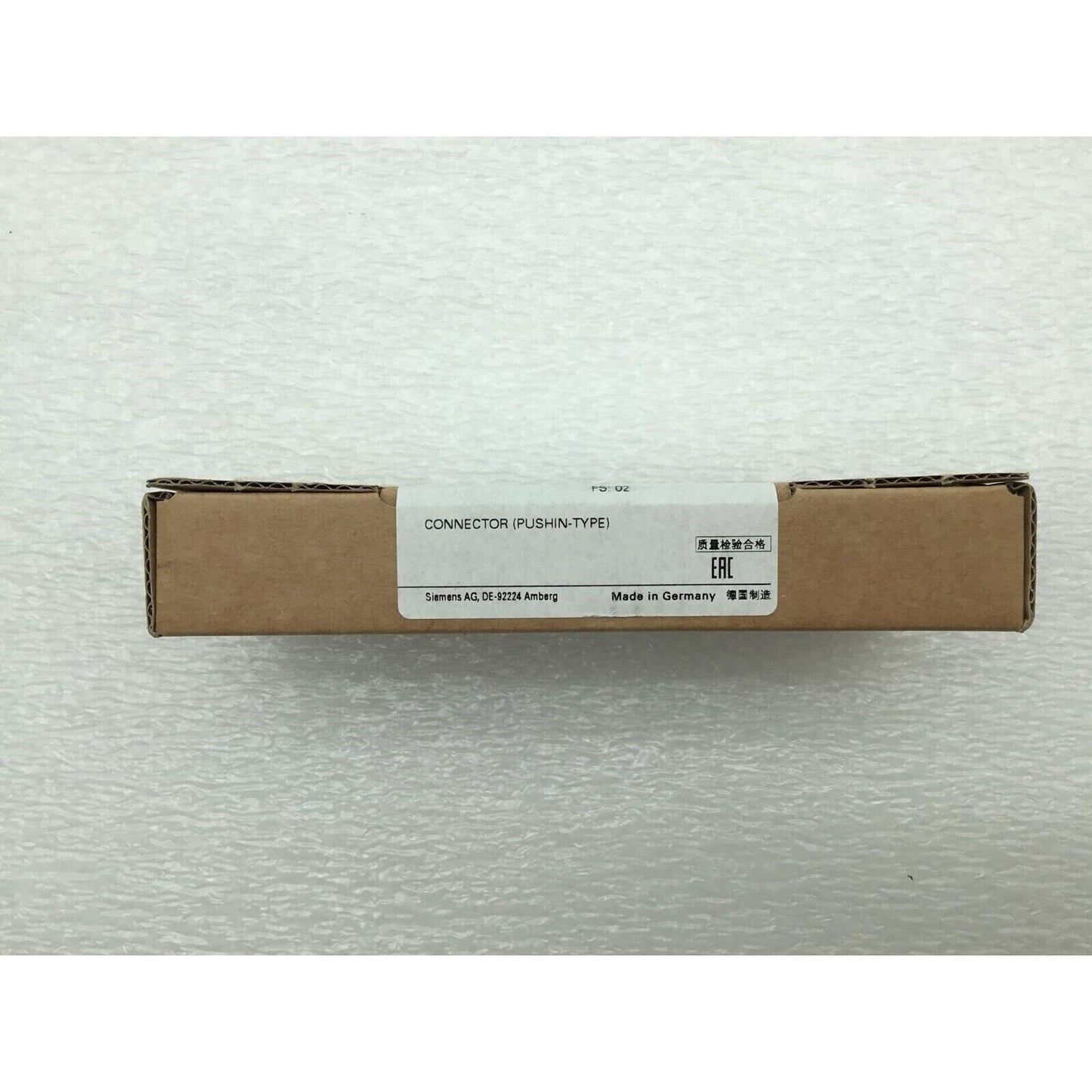 Siemens push-in connector in packaging, Made in Germany, industrial automation part