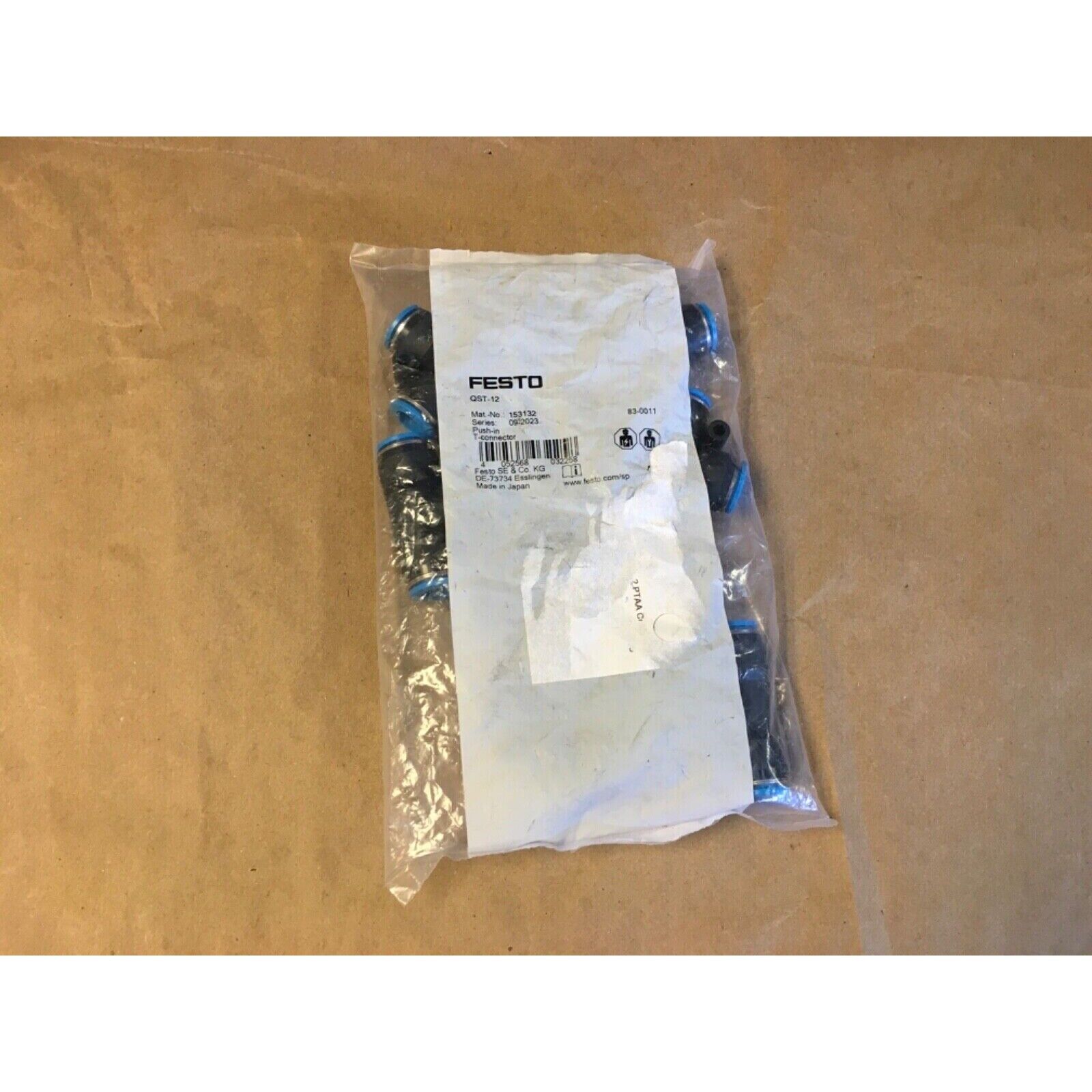 FESTO QST-12 Push-In T-Connector industrial automation part, in plastic packaging, Made in Japan