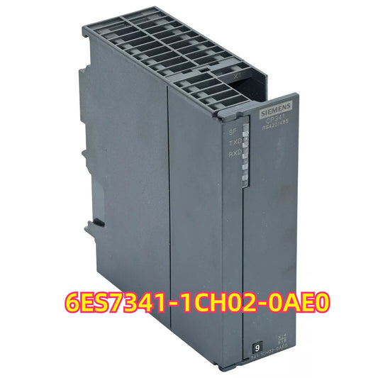Siemens SIMATIC S7-300 CP 341 Communication Processor. Model 6ES7341-1CH02-0AE0, Gray industrial automation part.