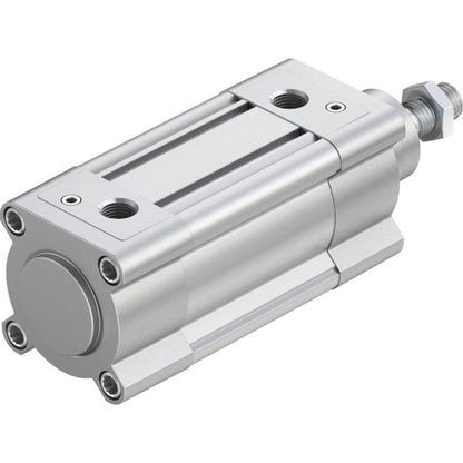 Festo DSBC-63-50-PPVA-N3 ISO cylinder. Silver pneumatic actuator for industrial automation.