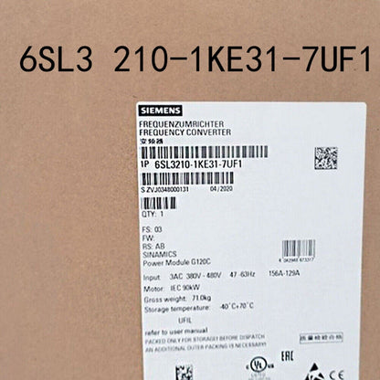 Siemens SINAMICS G120C Power Module, 6SL3210-1KE31-7UF1, industrial automation part, product label, frequency converter.