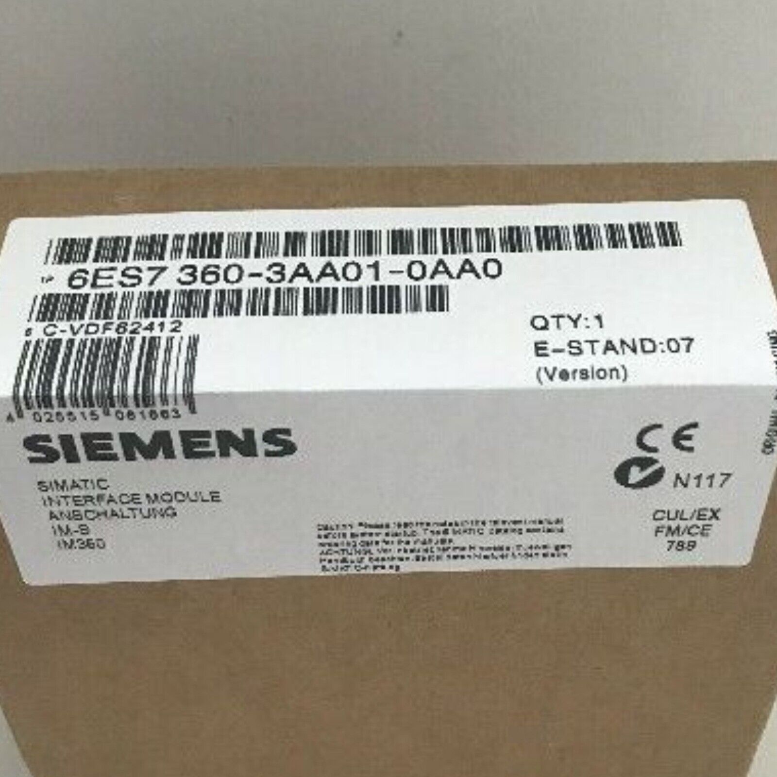 Siemens SIMATIC IM 360 Interface Module in box, 6ES7360-3AA01-0AA0, automation part