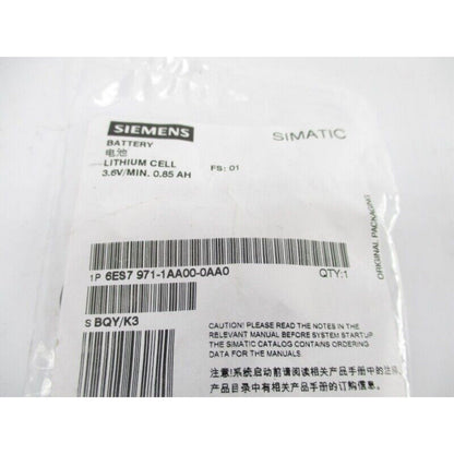 PLC |  Siemens | 6ES7971-1AA00-0AA0 6ES7 971-1AA00-0AA0 SIMATIC S7 Backup battery