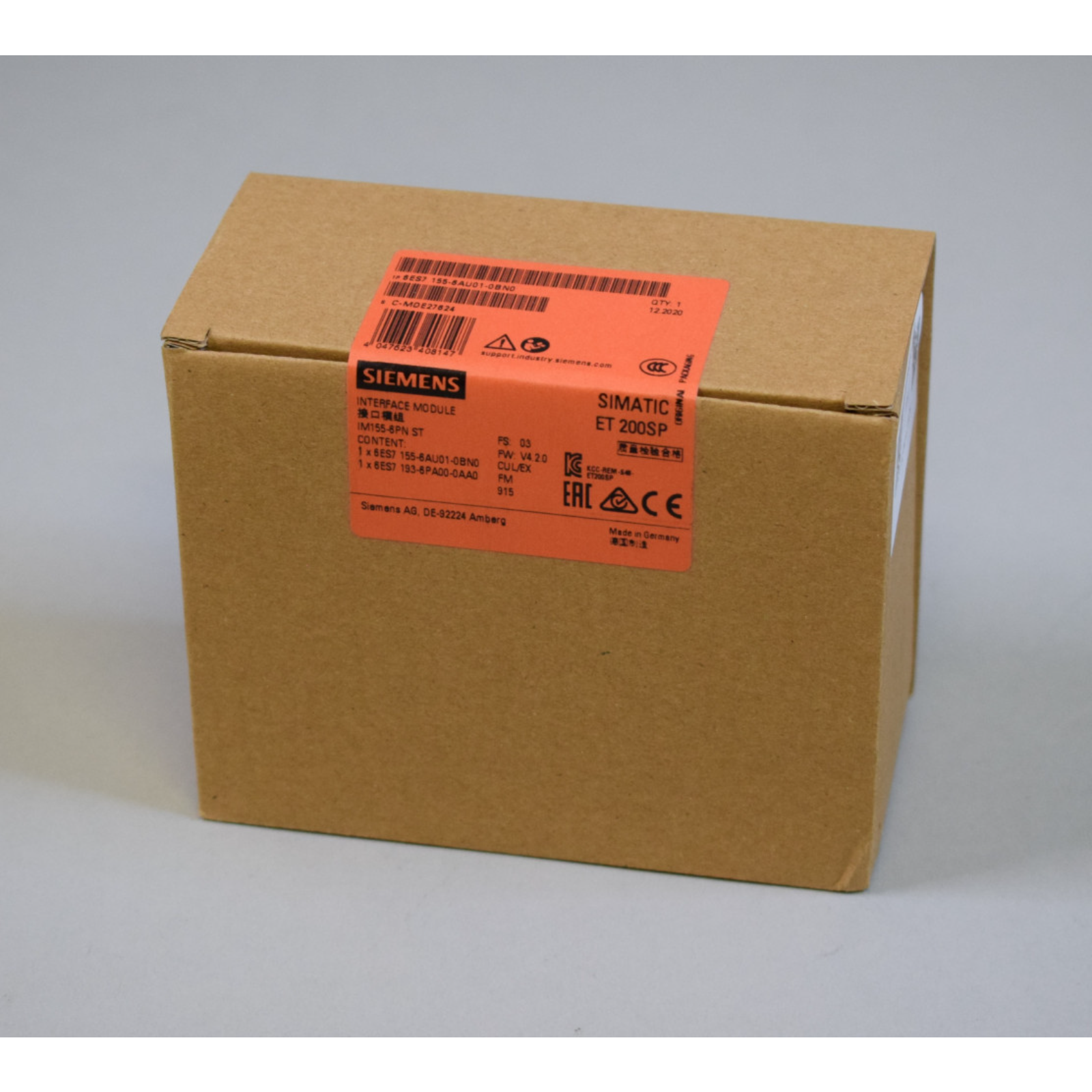 Siemens SIMATIC ET 200SP Interface Module in original packaging, model 6ES7 155-6AU01-0BN0, distributed I/O system part.