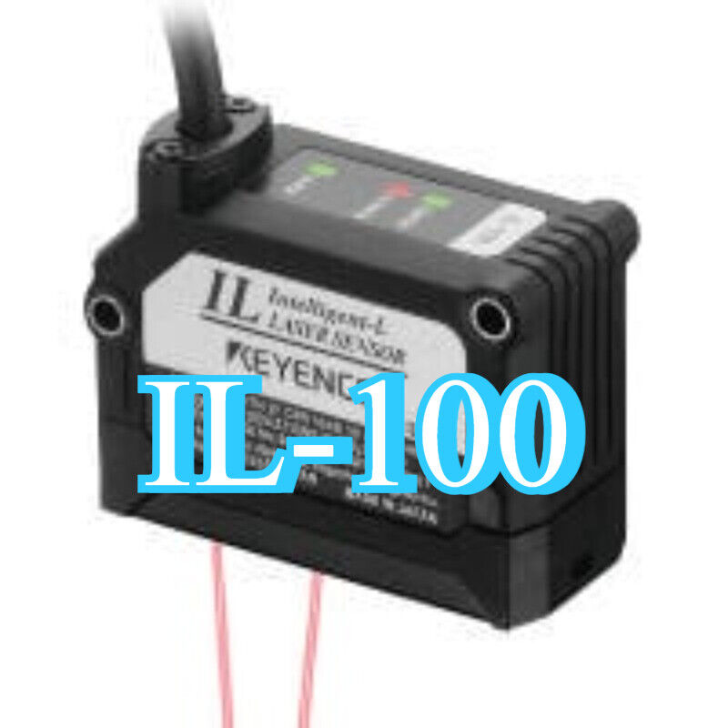 Keyence IL-100 Laser Sensor, Black industrial sensor with red laser beams, IL-100 product label