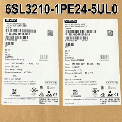 Siemens SINAMICS G120 6SL3210-1PE24-5UL0 frequency converter label, 3AC 380-480V input, industrial automation part