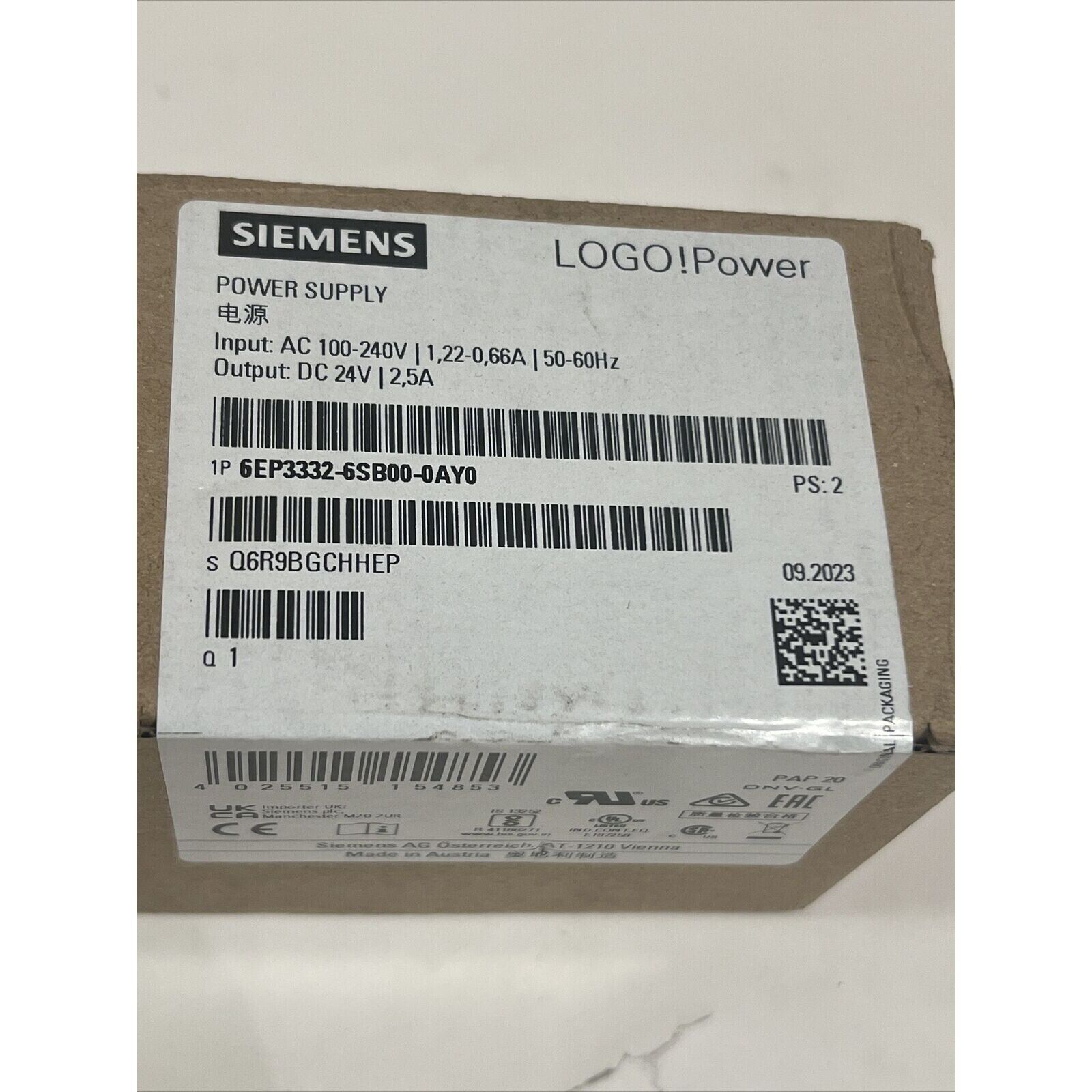 Siemens LOGO!Power 6EP3332-6SB00-0AY0 stabilized power supply, industrial automation component.