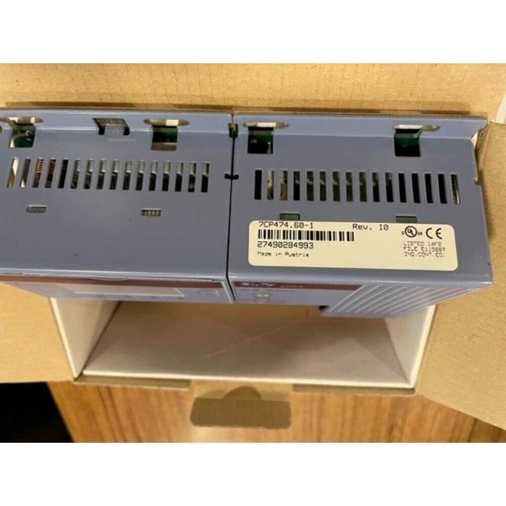 B&R 7CP474.60-1 Industrial Automation PLC module, Rev. 10, Made in Austria, in product packaging.