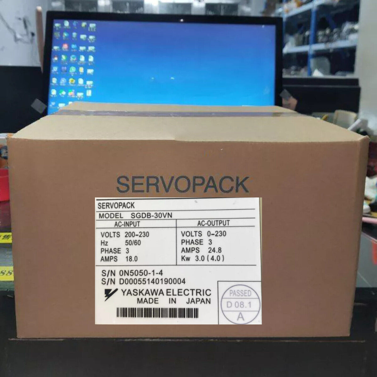 YASKAWA SGDB-30VN Servo Drive packaged in brown cardboard box, 200-230V AC Input, Industrial automation part