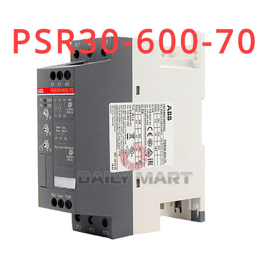 ABB PSR30-600-70 Soft Starter, featuring product details, ABB logo, and Daily Mart branding