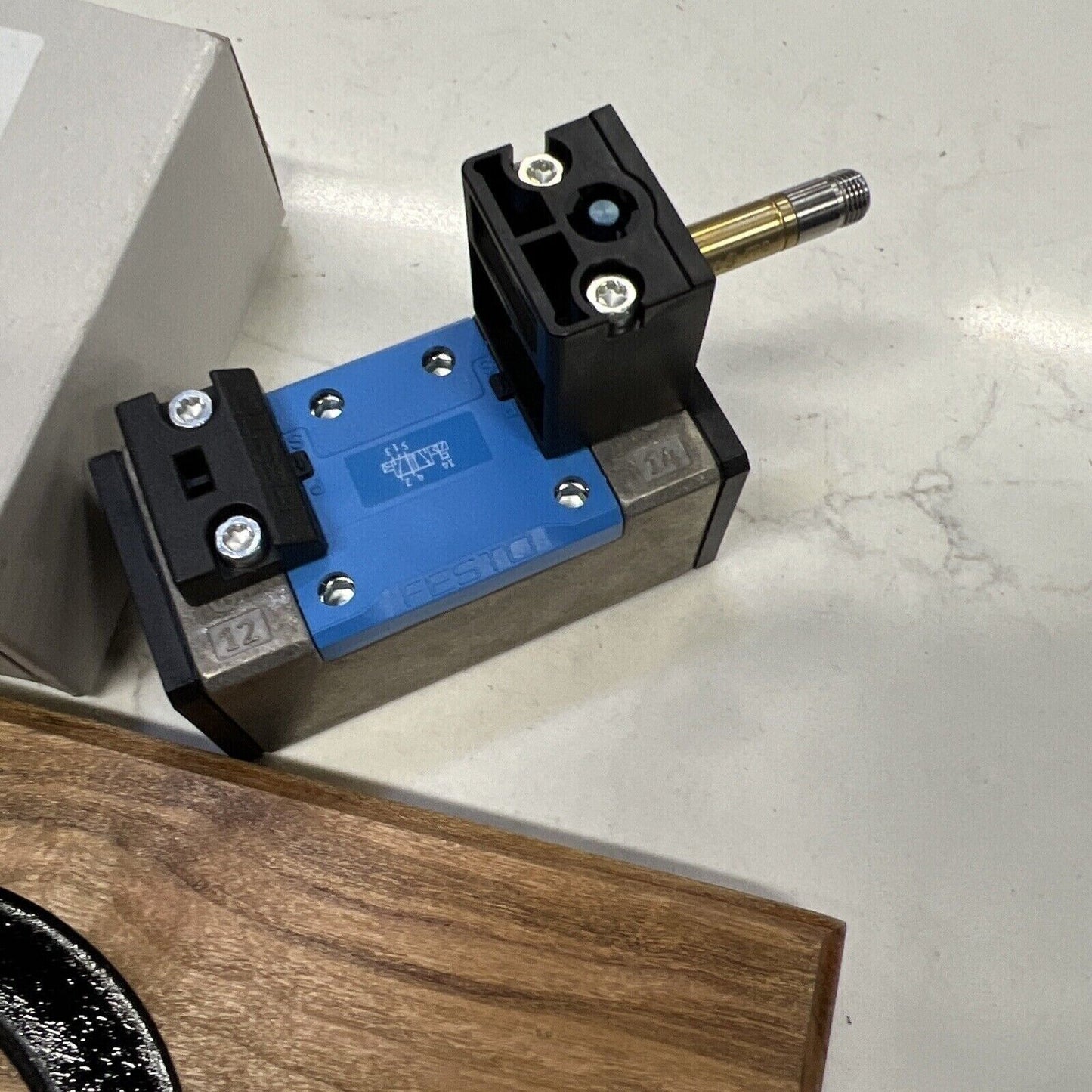 Festo MFH-5/2-D-1-C Solenoid Valve. Industrial automation component, blue and black design.