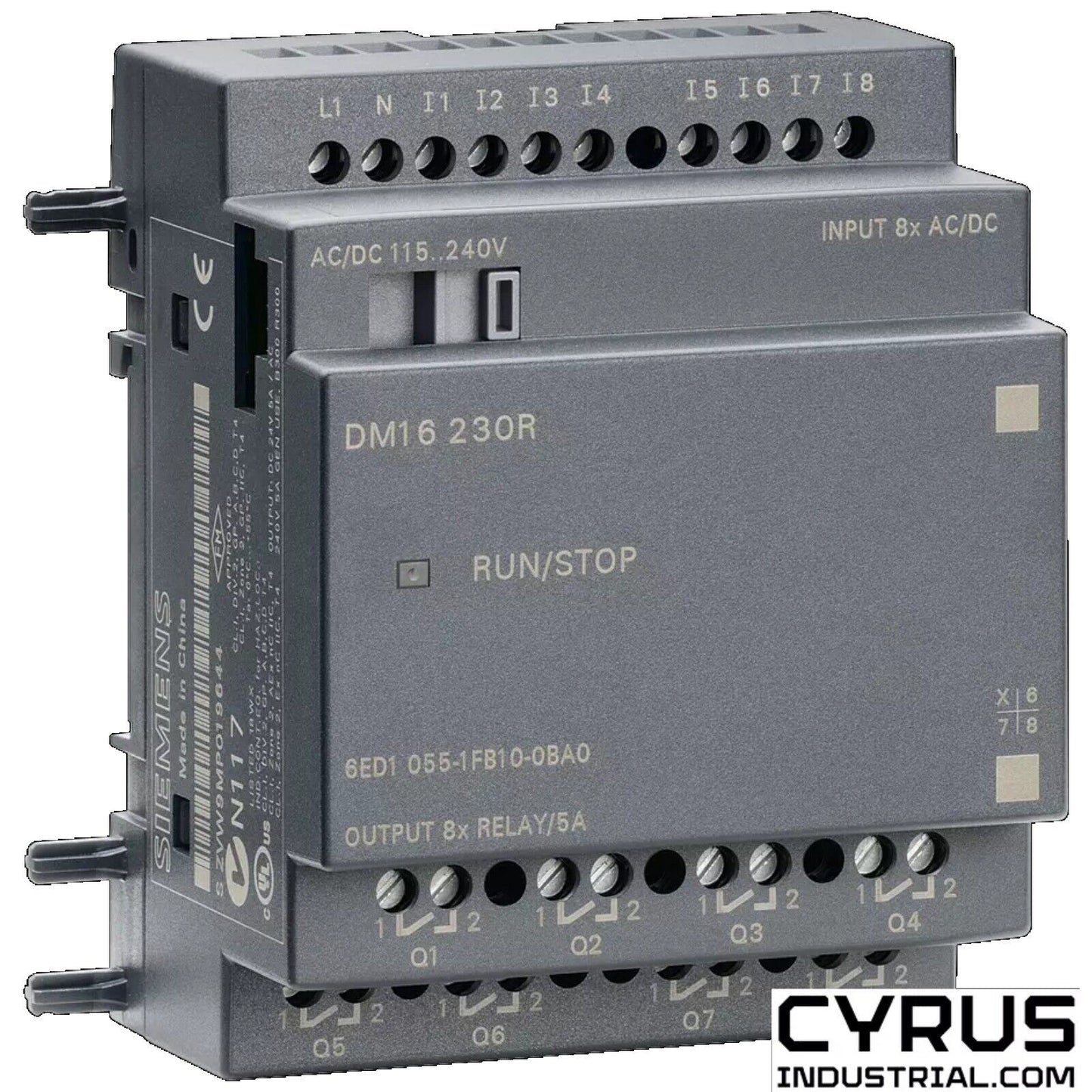 Siemens SIMATIC DM16 230R PLC module, 6ED1055-1FB10-0BA0 with 8x Relay outputs, industrial automation part.