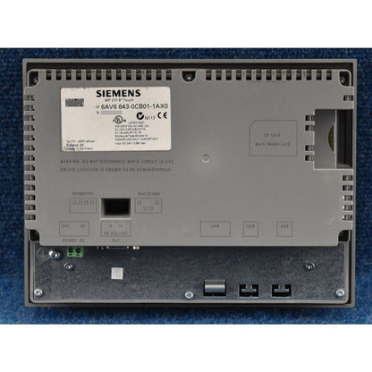 Siemens SIMATIC MP 277 8" Touch Panel, model 6AV6 643-0CB01-1AX0. Industrial automation part with ports and slots.