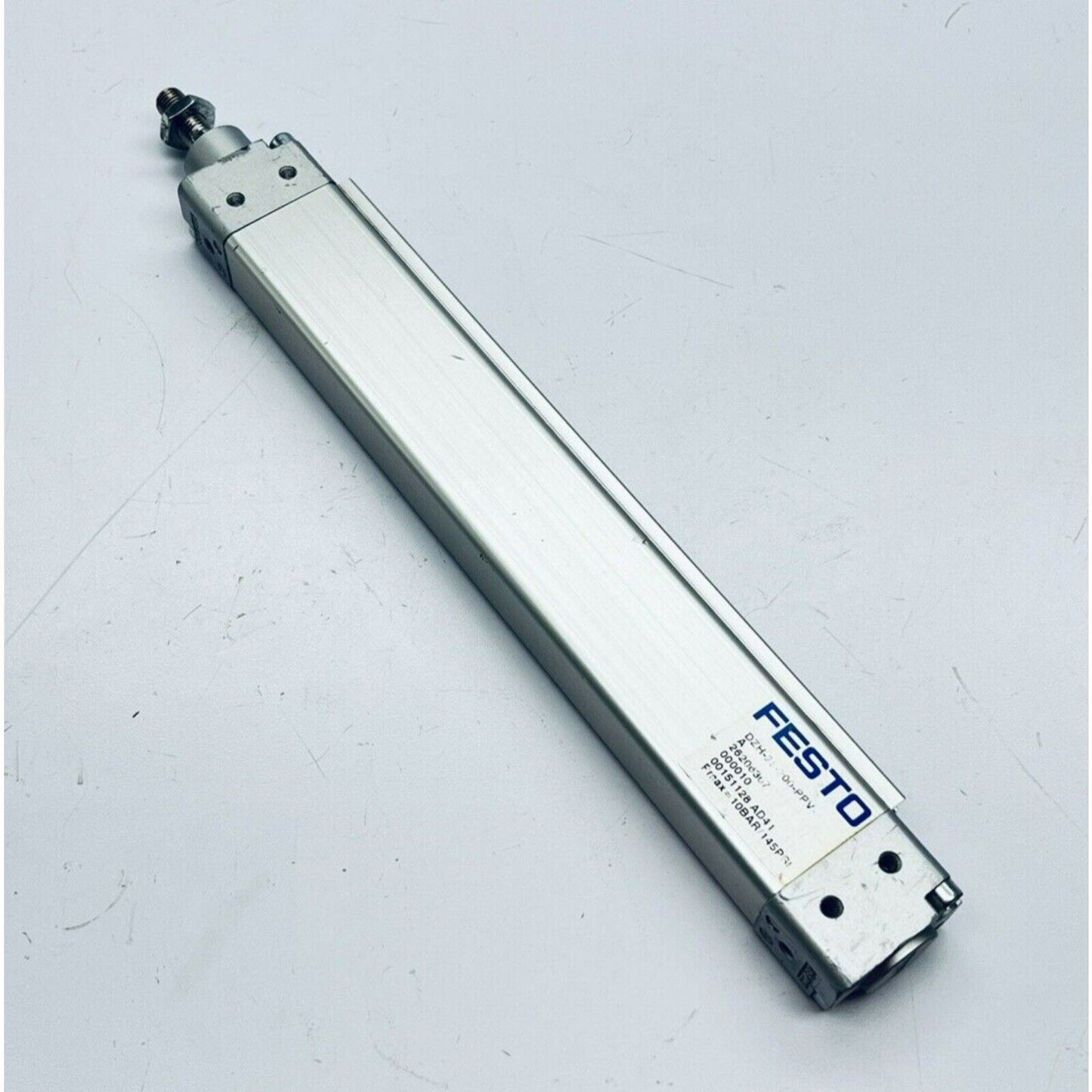 Festo DZH-25-200-PPV-A flat cylinder, silver actuator for industrial automation parts.