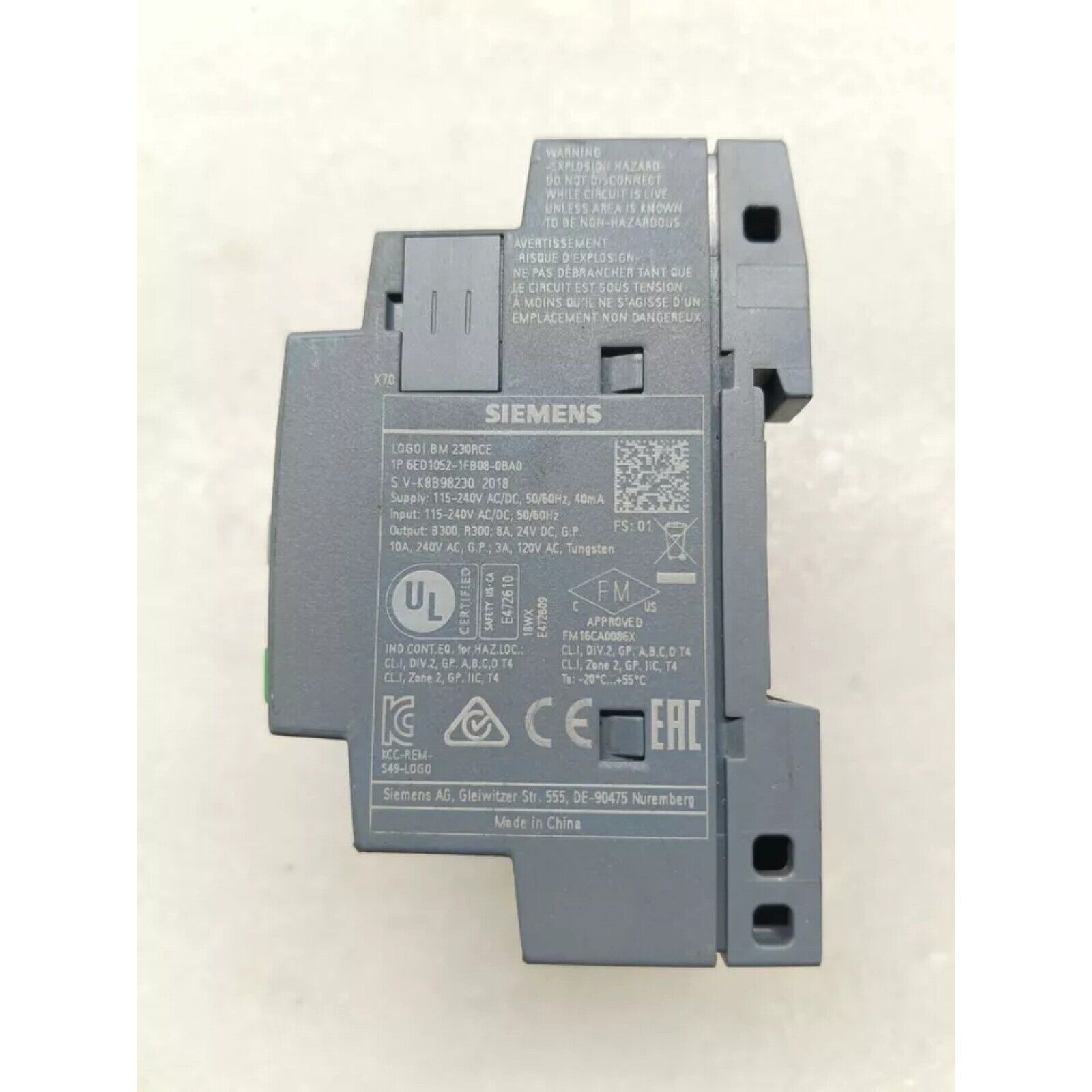 Siemens LOGO! 230RCE logic module 6ED1052-1FB08-0BA0, industrial automation part, gray controller