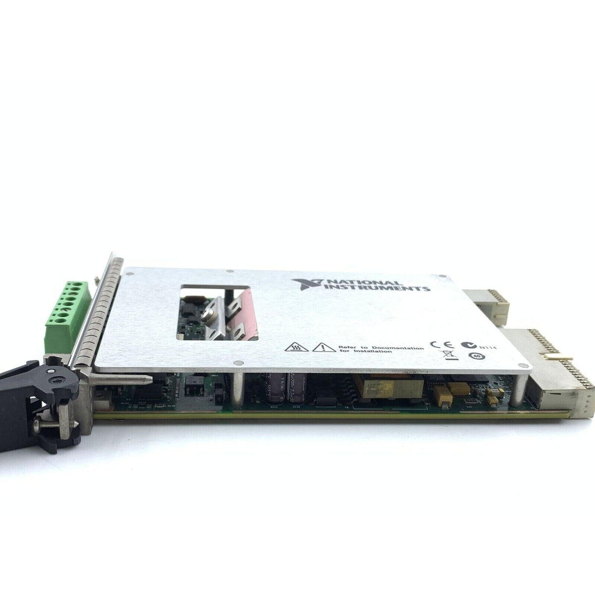 National Instruments PXI-4132 SMU Module. Industrial automation component with CE marking and documentation instructions.