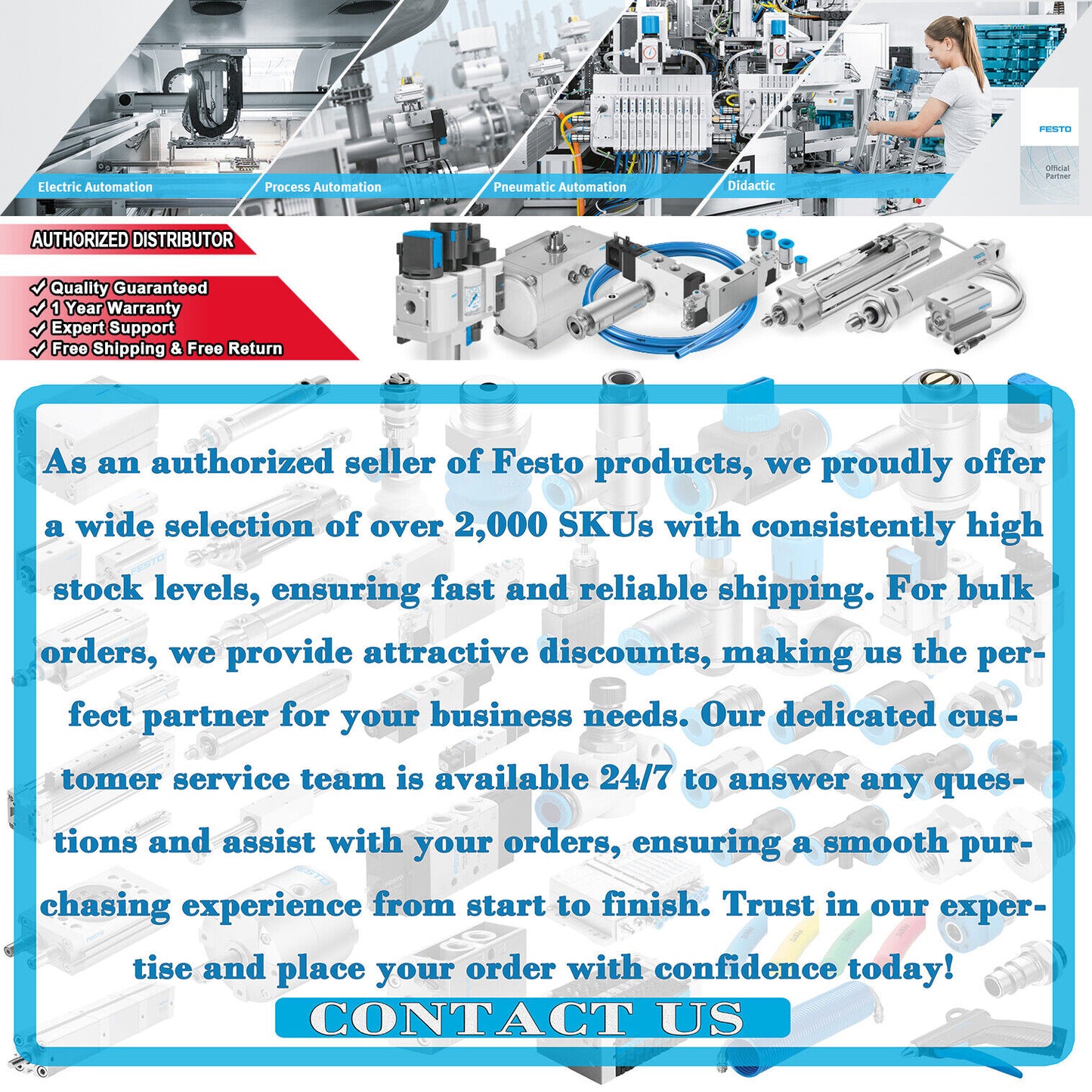 Festo products authorized distributor with fast shipping, quality guaranteed, and expert support.