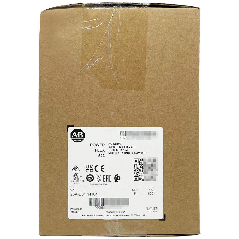 Allen-Bradley PowerFlex 523 AC Drive in original packaging, 25A-D017N104, 480V 10HP, product of China