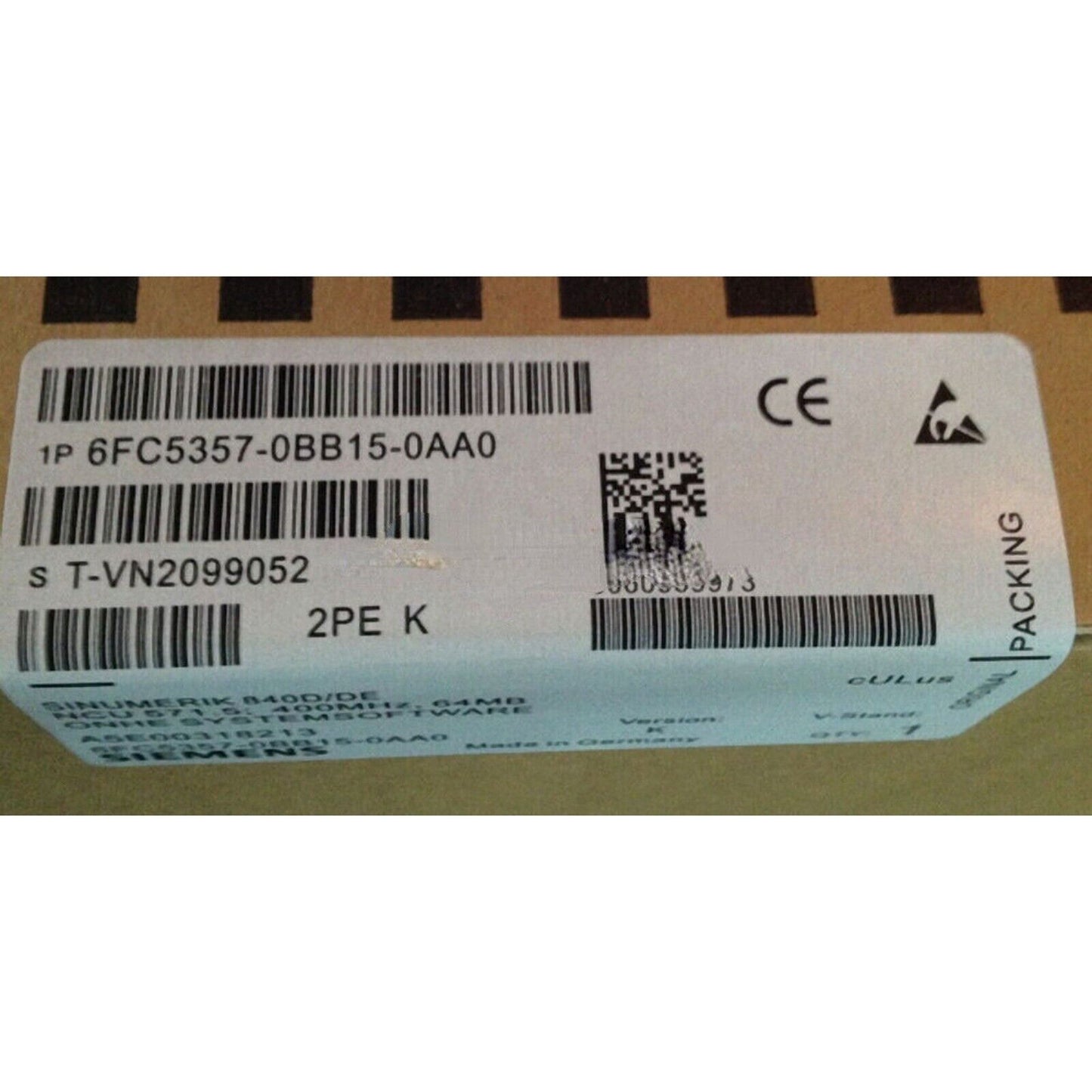 Siemens SINUMERIK 840D/DE CNC hardware 6FC5357-0BB15-0AA0 product label, industrial automation part