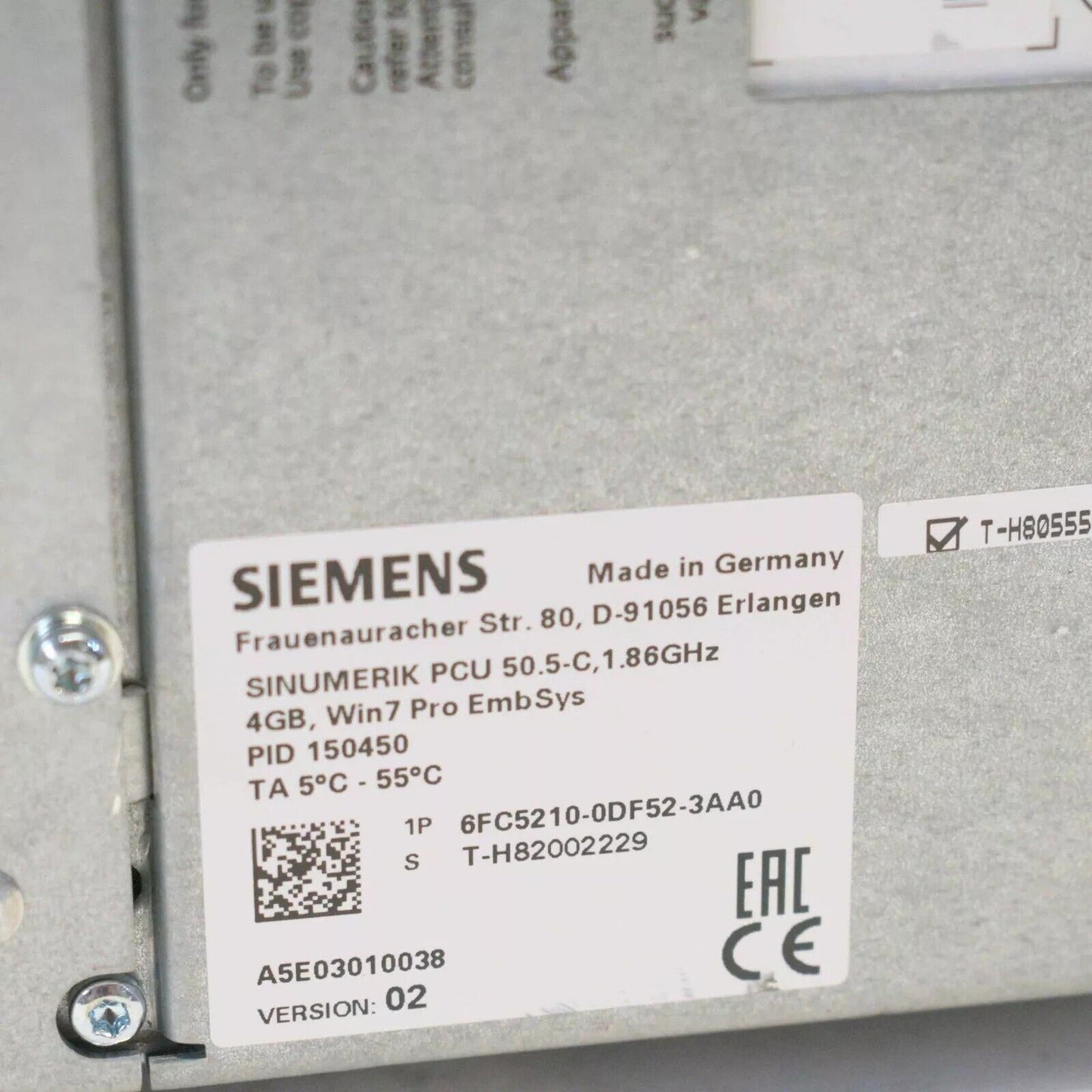 Siemens SINUMERIK PCU 50.5-C 6FC5210-0DF52-3AA0 industrial automation part, Made in Germany, 4GB RAM, Win7 Pro EmbSys.