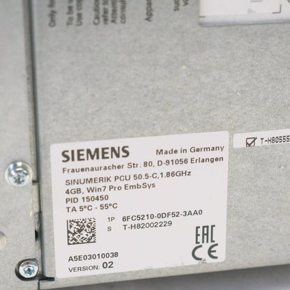 Siemens SINUMERIK PCU 50.5-C 6FC5210-0DF52-3AA0 industrial automation part, Made in Germany, 4GB RAM, Win7 Pro EmbSys.
