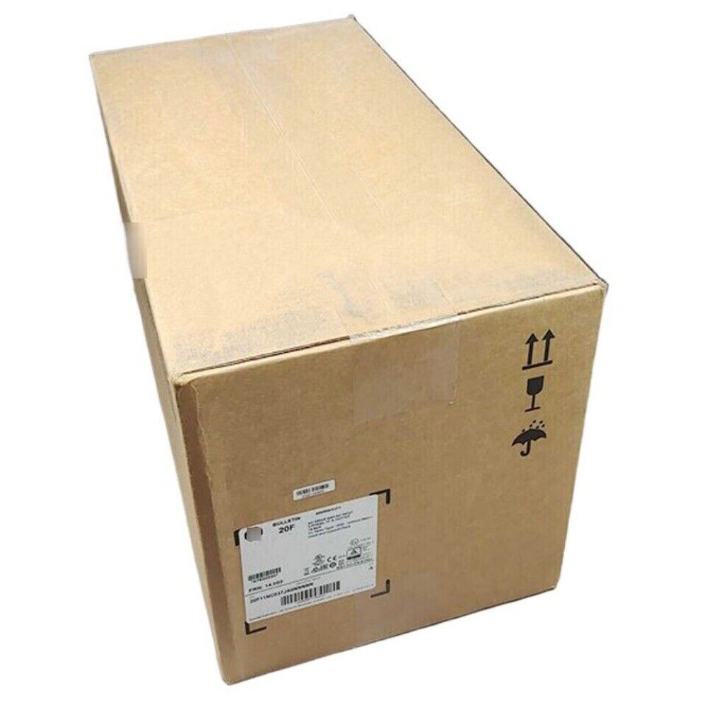 Cardboard box packaging of Allen-Bradley 20G1ANC140AA0NNNNN PowerFlex AC Drive, with handling symbols.