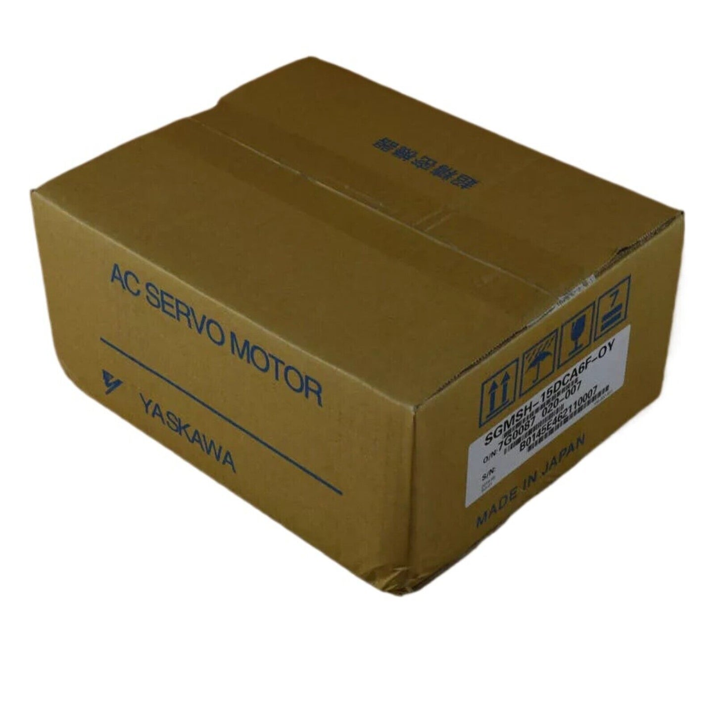 YASKAWA SGMSH-15DCA6F-OY Servo Motor in brown cardboard box, Made in Japan.